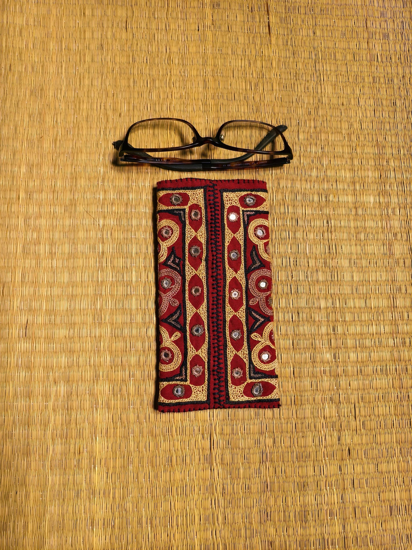 Red Multicolour Kutch Hand-Embroidered Spec Case